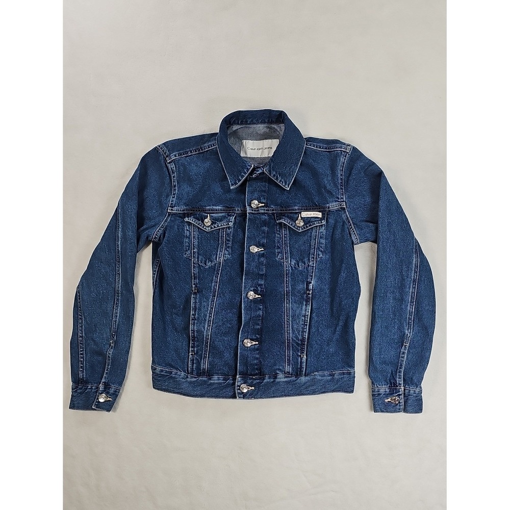 Calvin Klein Jeans Mens Small Blue Denim Trucker Jacket Dark Wash